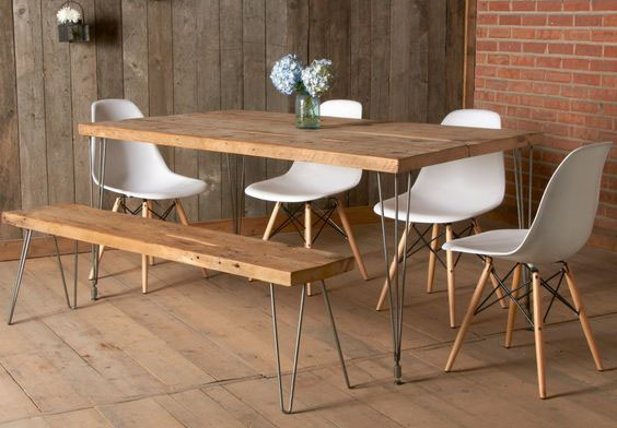 Bàn ghế gỗ chân sắt hairpin