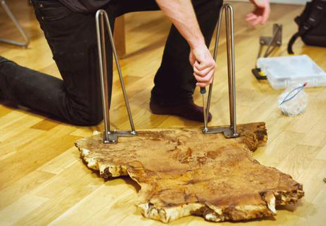 bàn trà gỗ lắp chân sắt hairpin